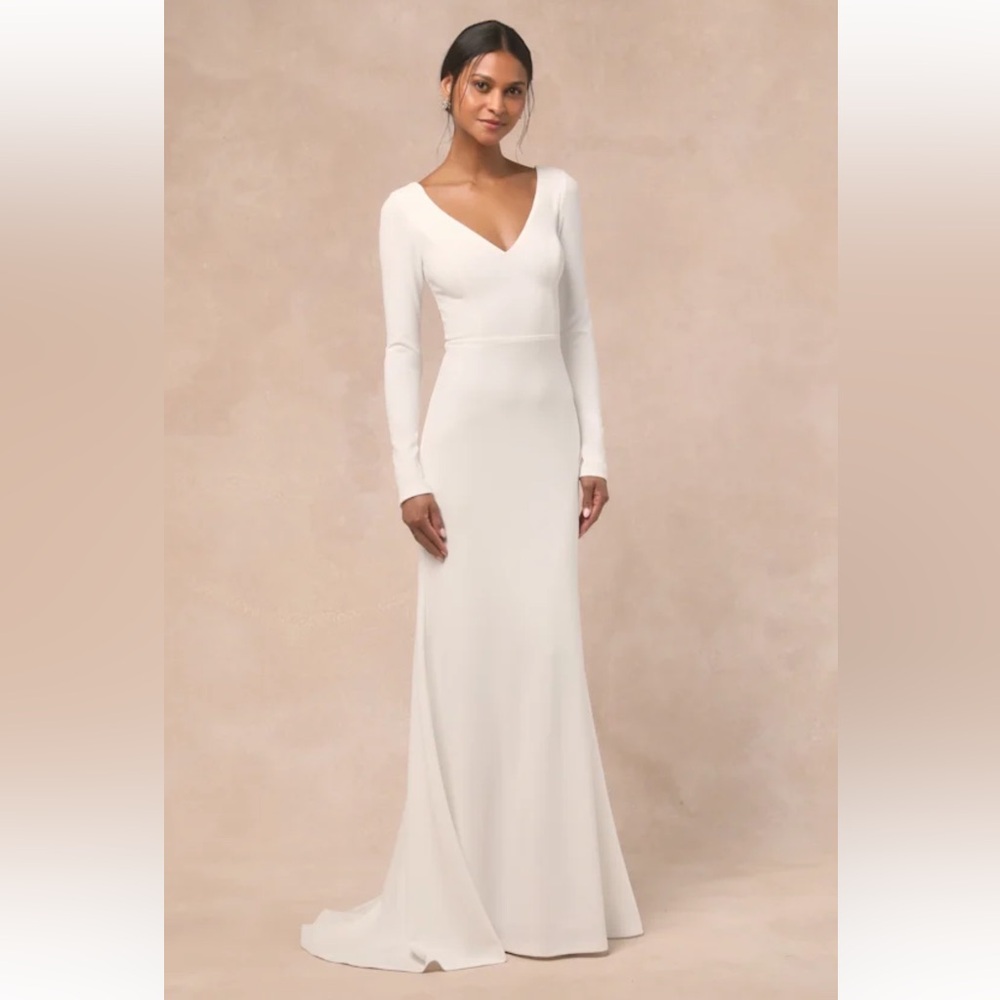 Lulus Feeling of Forever White Long Sleeve Mermaid Maxi Dress M
